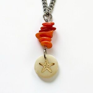 🆕 Gold Starfish in Shell and Gemstones Pendant Necklace-Stainless Steel